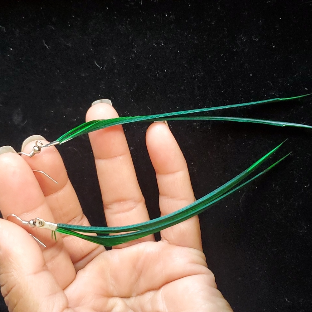 Dyed Green Feather 🪶 Earrings